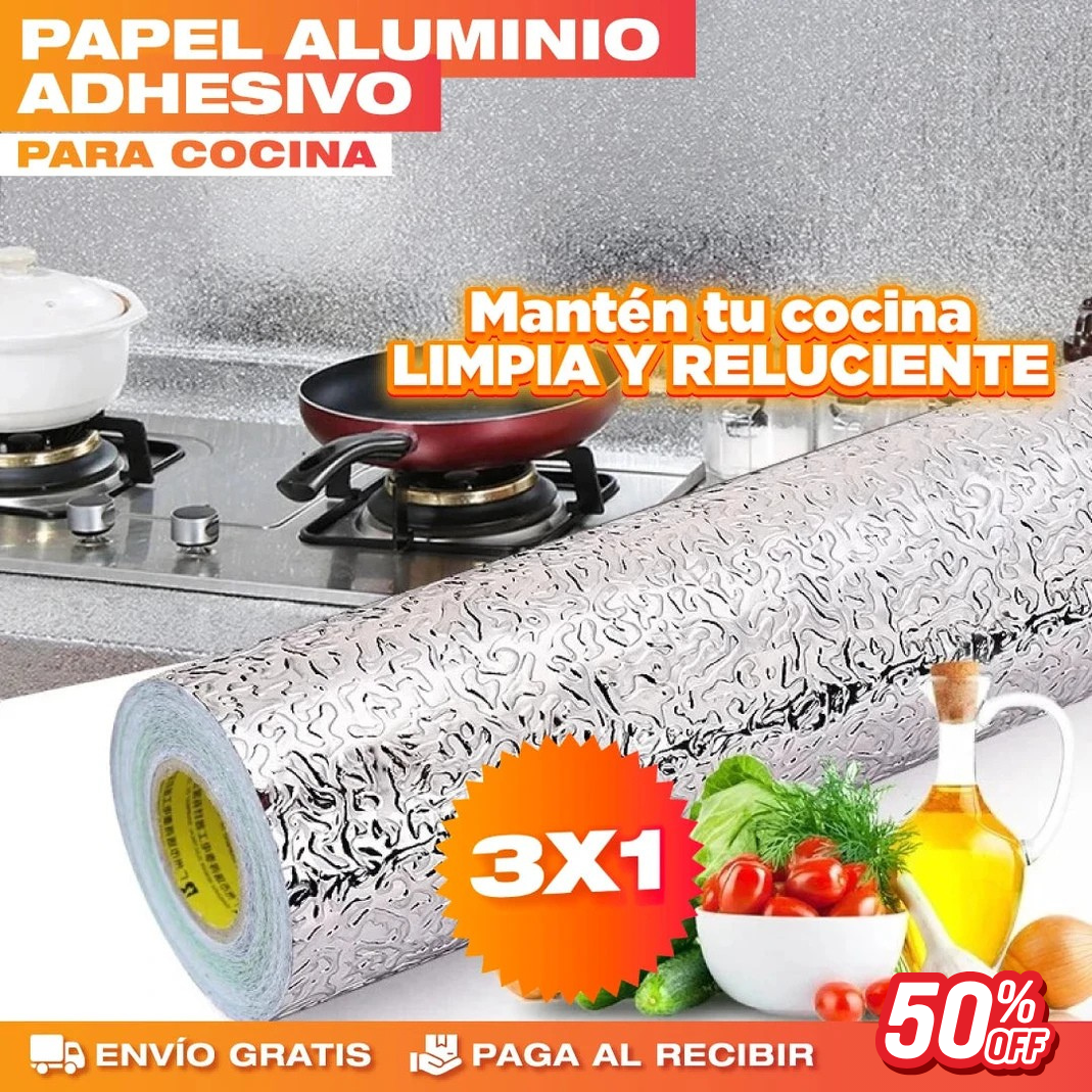 Papel Aluminio Adhesivo de Cocina - Pared de la Estufa Sin Grasa Pegada