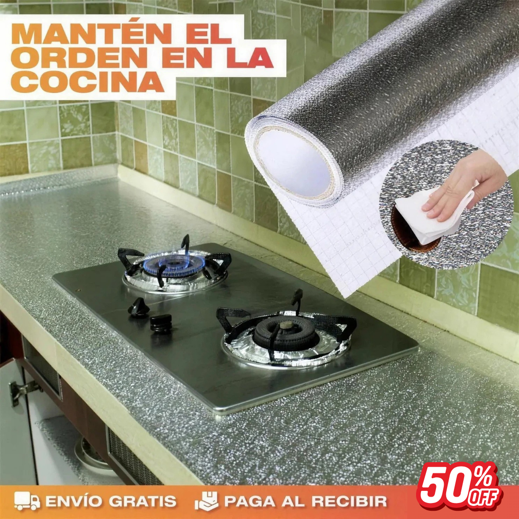 Papel Aluminio Adhesivo de Cocina - Pared de la Estufa Sin Grasa Pegada