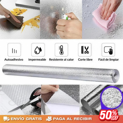 Papel Aluminio Adhesivo de Cocina - Pared de la Estufa Sin Grasa Pegada