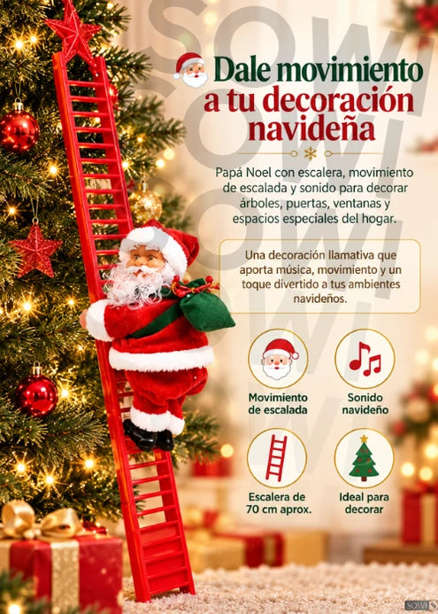 Papá Noel Trepador con Escalera, Movimiento y Sonido - Imagen 1
