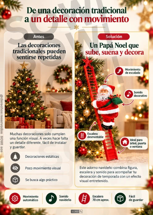 Papá Noel Trepador con Escalera, Movimiento y Sonido - Imagen 4
