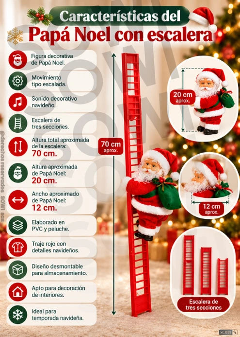 Papá Noel Trepador con Escalera, Movimiento y Sonido - Imagen 6