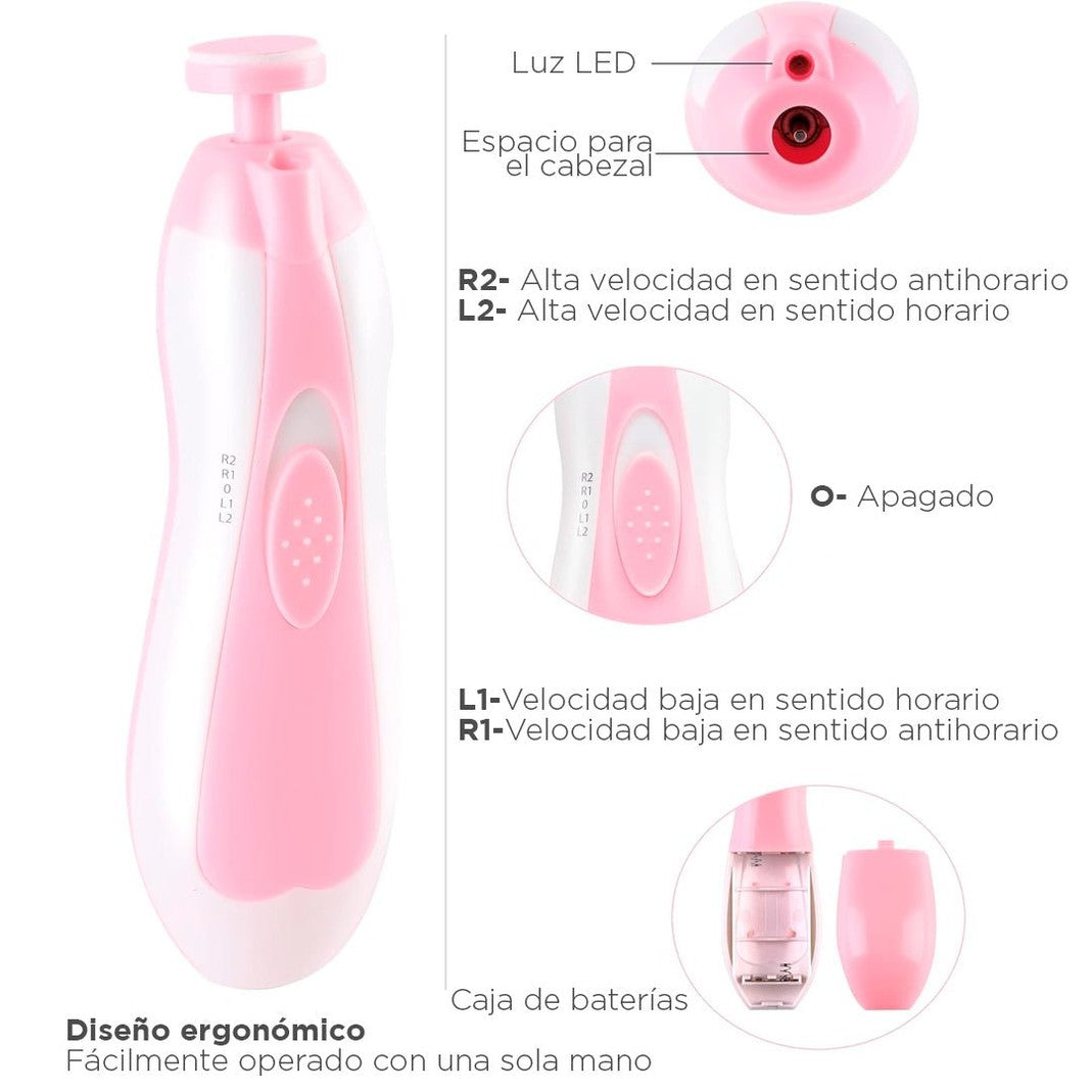 Kit cortaúñas eléctrico, lima eléctrica para bebés con cabezales intercambiables - 7
